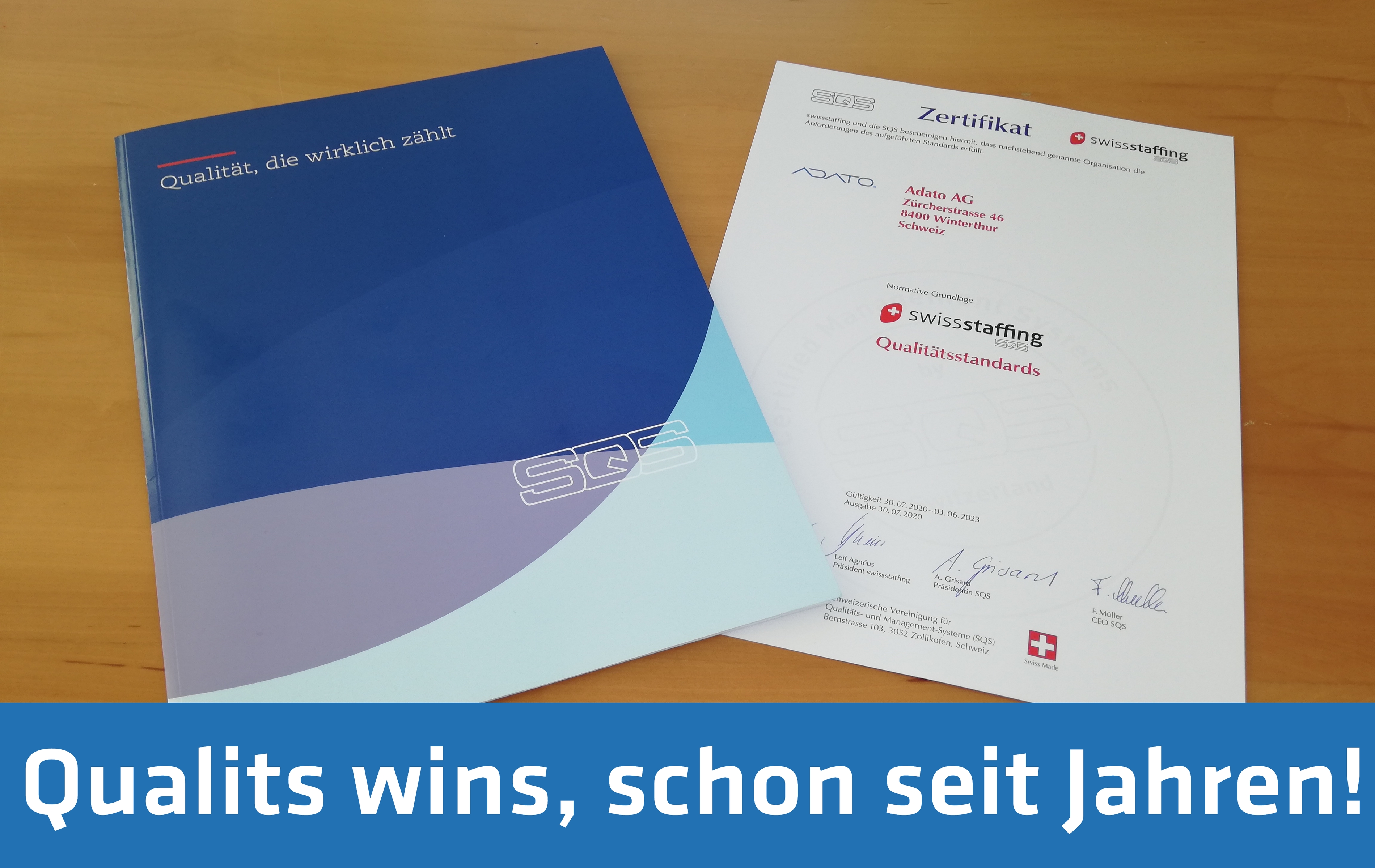 Zertifizierung von Personalsuch- und Verleihfirmen nach den Qualitätsstandards von swissstaffing (Verband der Personaldienstleister der Schweiz).